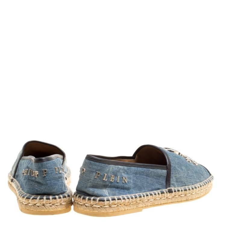 Pre Owned Philipp Plein Blue/Black Denim and Leather New York Espadrilles Size 40