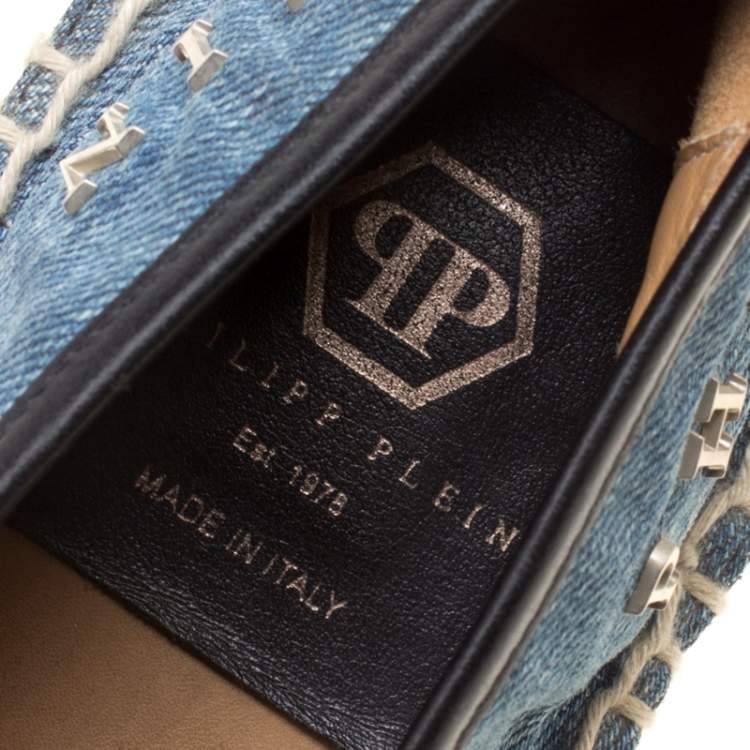 Pre Owned Philipp Plein Blue/Black Denim and Leather New York Espadrilles Size 40