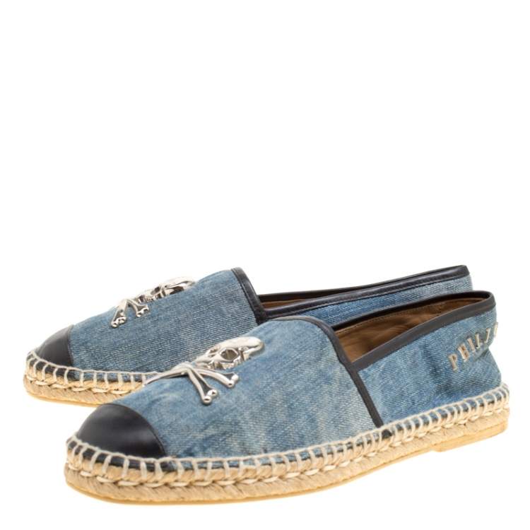 Pre Owned Philipp Plein Blue/Black Denim and Leather New York Espadrilles Size 40