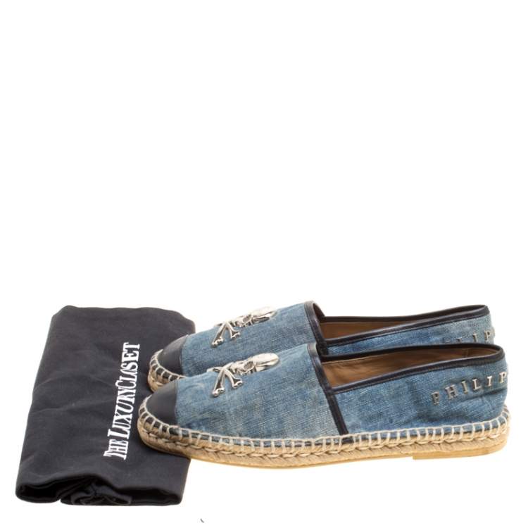 Pre Owned Philipp Plein Blue/Black Denim and Leather New York Espadrilles Size 40
