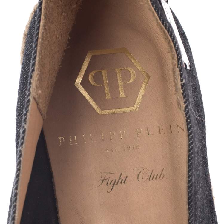 Pre Owned Philipp Plein Black Denim Sandy Skull Espadrilles Size 40