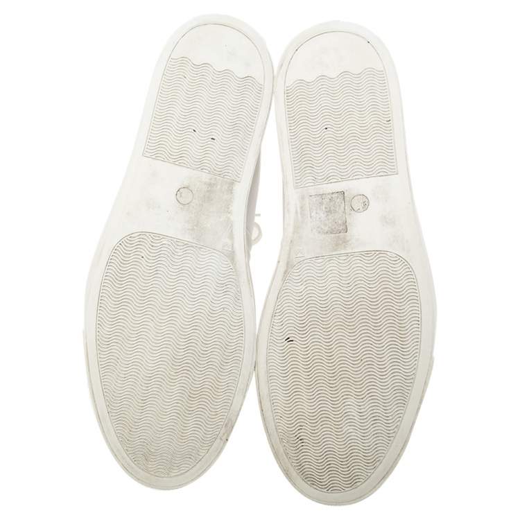 Pre Owned Philipp Plein White Leather Embossed Skull High-Top Sneakers Size 42