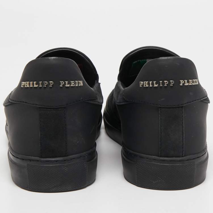 Pre Owned Philipp Plein Black Leather Skull Slip On Sneakers Size 41