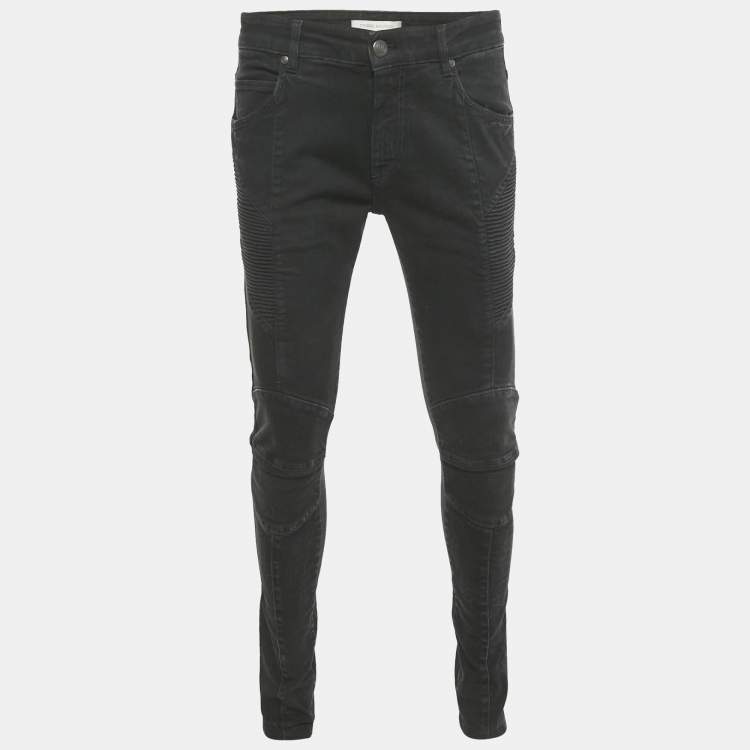Pre Owned Pierre Balmain Black Washed Denim Panel Detail Jeans M Waist 33"