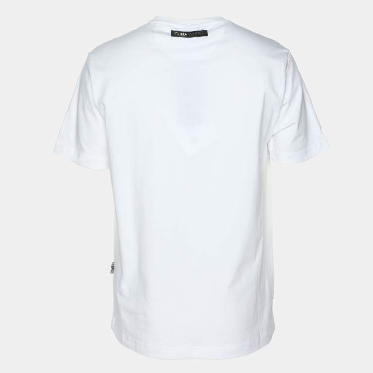 Pre Owned Plein Sport White Jersey Logo Print T-Shirt M
