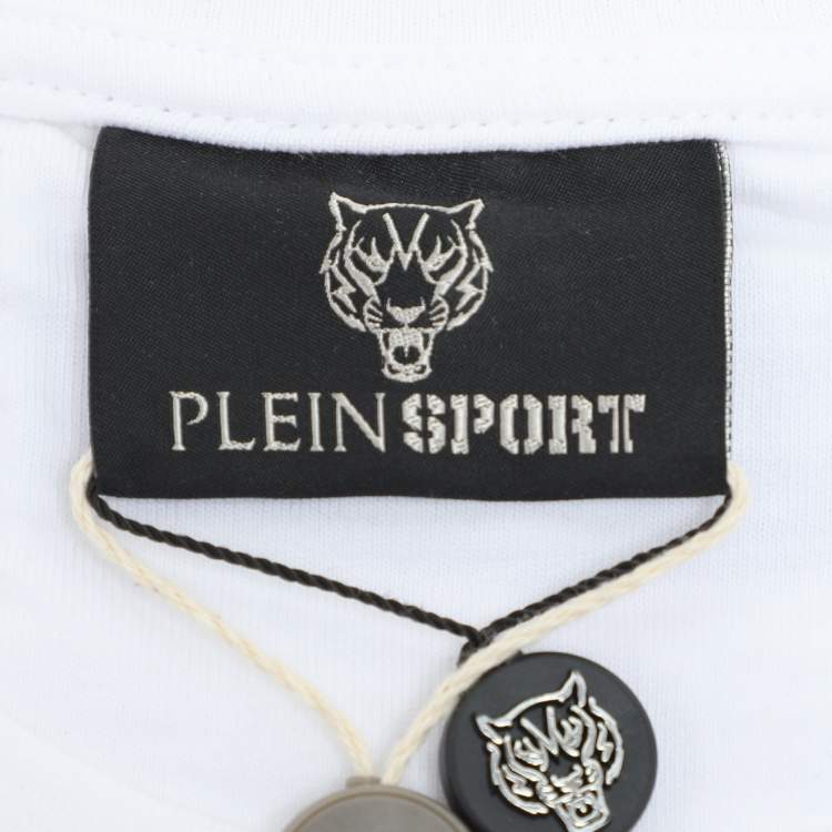 Pre Owned Plein Sport White Jersey Logo Print T-Shirt M
