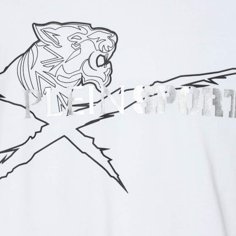 Pre Owned Plein Sport White Jersey Logo Print T-Shirt M