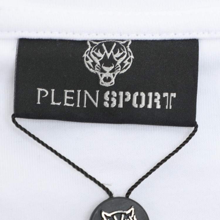 Pre Owned Plein Sport White Jersey Tiger Print T-Shirt L
