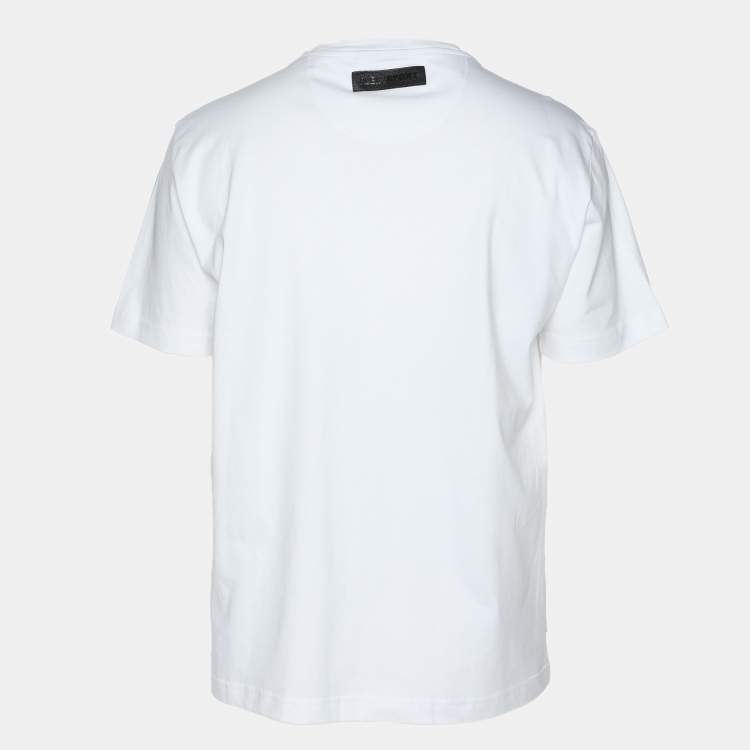 Pre Owned Plein Sport White Jersey Tiger Print T-Shirt L