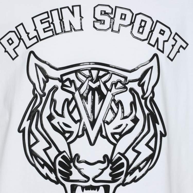 Pre Owned Plein Sport White Jersey Tiger Print T-Shirt L