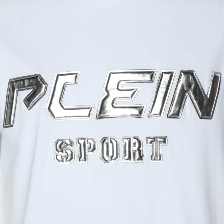 Pre Owned Plein Sport White/Silver Jersey Logo T-Shirt L