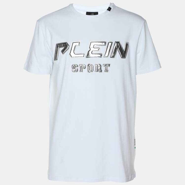 Pre Owned Plein Sport White/Silver Jersey Logo T-Shirt L