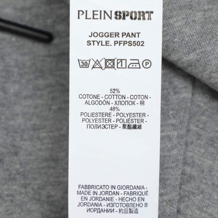 Pre Owned Plein Grey Jersey Logo Print Jogger Pants L