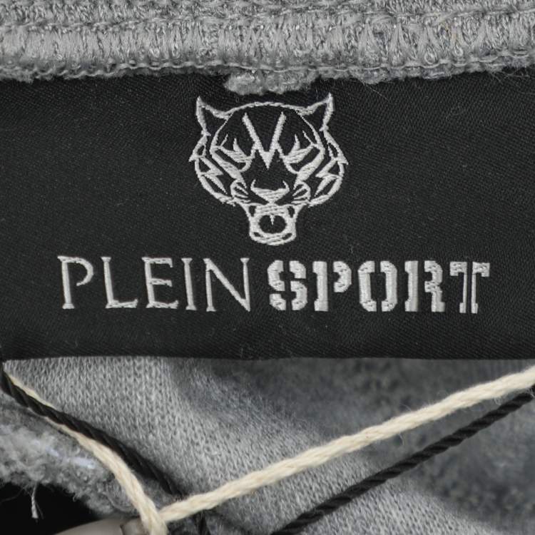 Pre Owned Plein Grey Jersey Logo Print Jogger Pants L