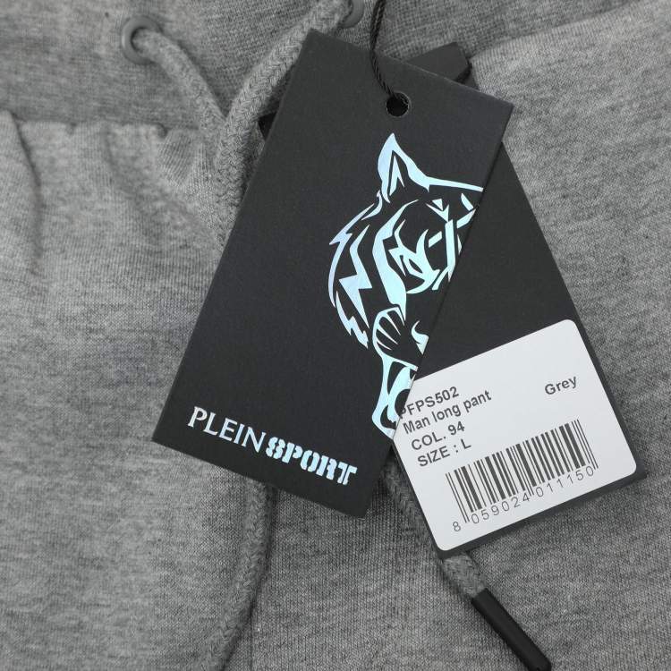 Pre Owned Plein Grey Jersey Logo Print Jogger Pants L