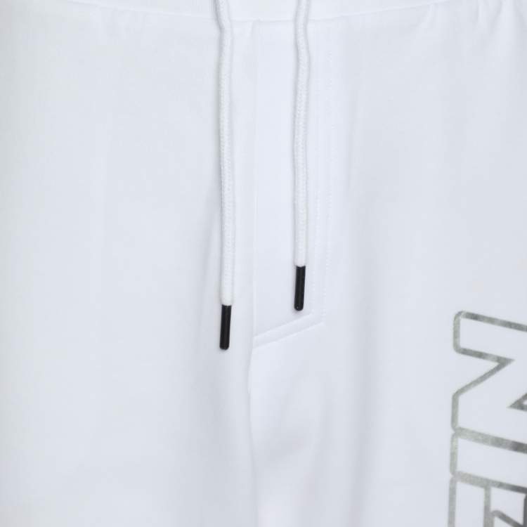 Pre Owned Plein Sport White/Silver Jersey Logo Print Shorts L