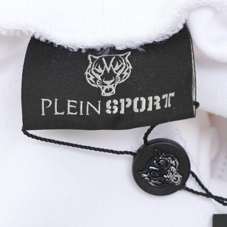 Pre Owned Plein Sport White/Silver Jersey Logo Print Shorts L