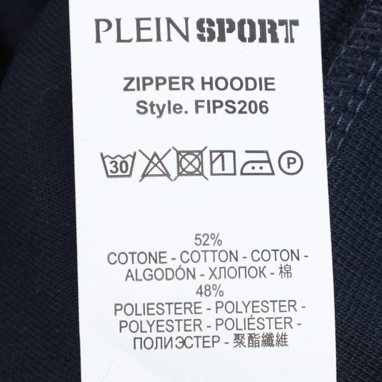 Pre Owned Plein Sport Navy Blue Jersey Logo Hoodie Jacket L