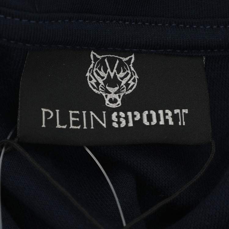 Pre Owned Plein Sport Navy Blue Jersey Logo Hoodie Jacket L
