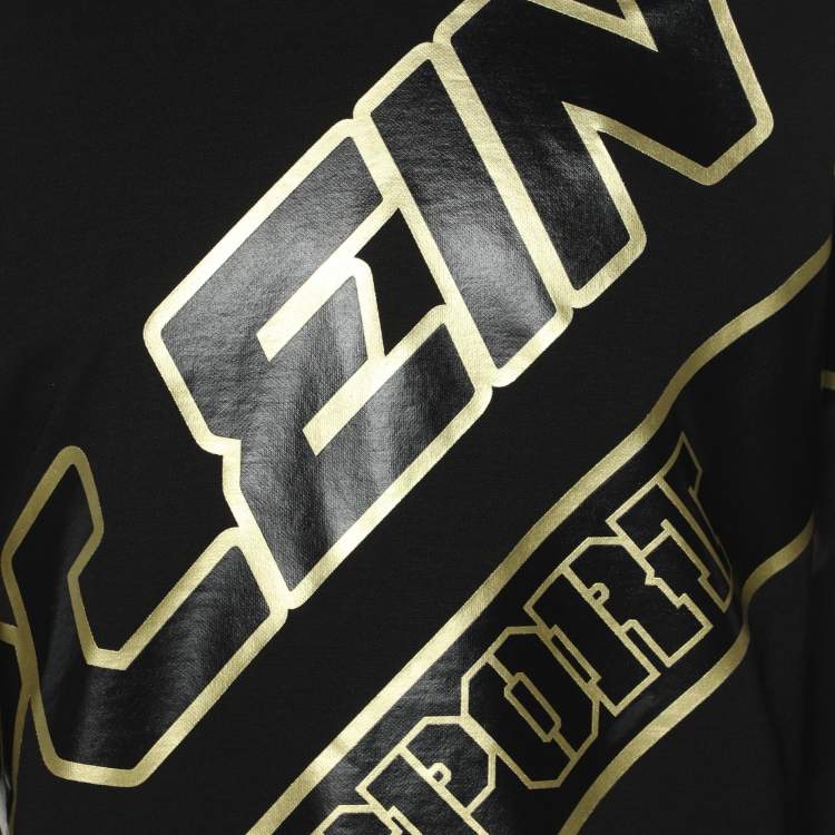 Pre Owned Plein Sport Black/Gold Jersey Logo Print Hooded Sweatshirt M
