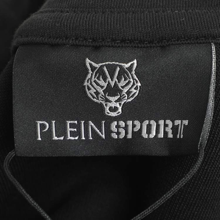 Pre Owned Plein Sport Black/Gold Jersey Logo Print Hooded Sweatshirt M