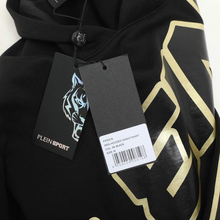 Pre Owned Plein Sport Black/Gold Jersey Logo Print Hooded Sweatshirt M