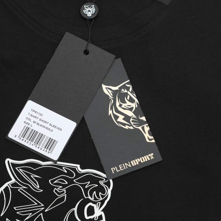 Pre Owned Plein Sport Black Jersey Logo Print T-Shirt L