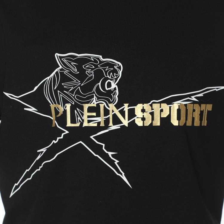 Pre Owned Plein Sport Black Jersey Logo Print T-Shirt L