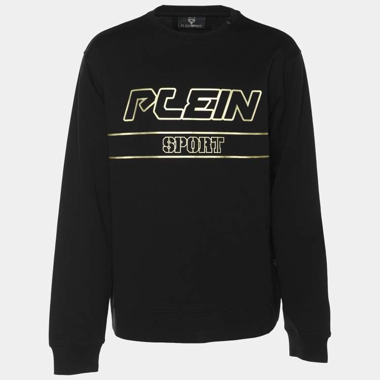 Pre Owned Plein Sport Black Jersey Logo Print Crew Neck Sweatshirt L