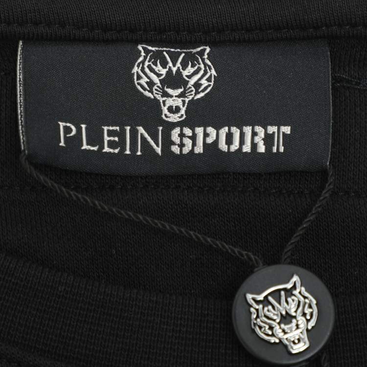 Pre Owned Plein Sport Black Jersey Logo Print Crew Neck Sweatshirt L
