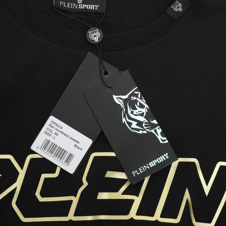 Pre Owned Plein Sport Black Jersey Logo Print Crew Neck Sweatshirt L