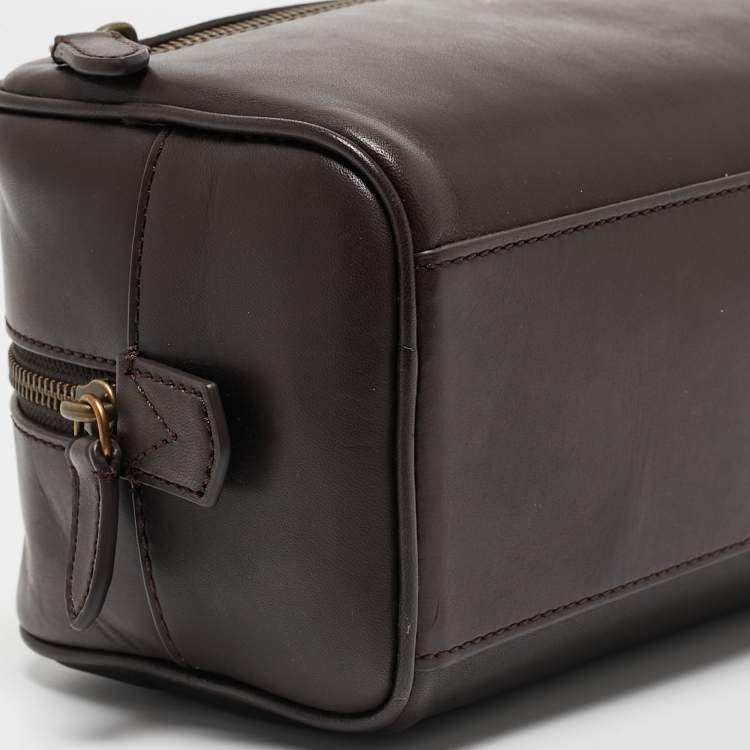 Pre Owned Polo Ralph Lauren Dark Brown Leather Toiletry Bag