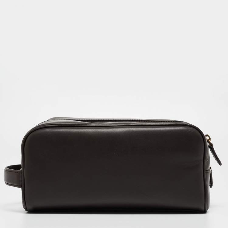 Pre Owned Polo Ralph Lauren Dark Brown Leather Toiletry Bag