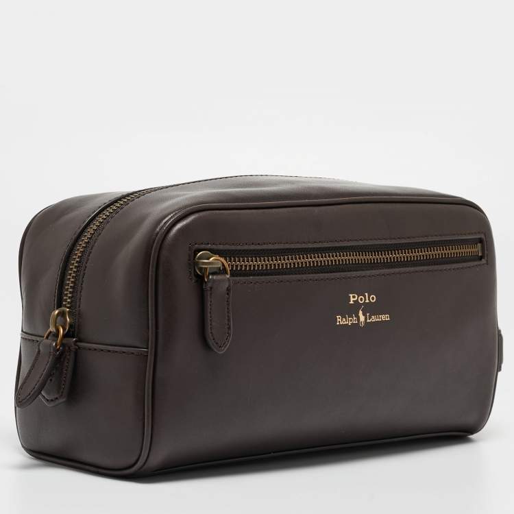 Pre Owned Polo Ralph Lauren Dark Brown Leather Toiletry Bag