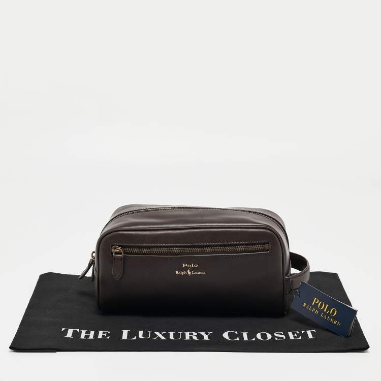 Pre Owned Polo Ralph Lauren Dark Brown Leather Toiletry Bag