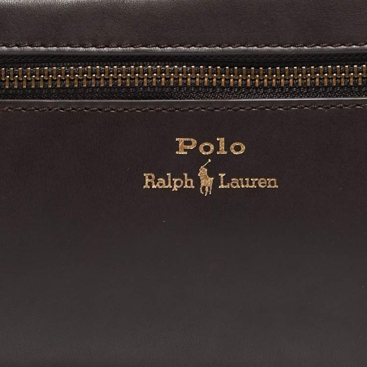 Pre Owned Polo Ralph Lauren Dark Brown Leather Toiletry Bag