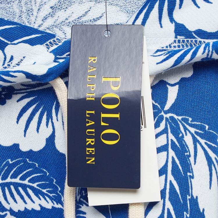 Pre Owned Polo Ralph Lauren Blue/White Printed Cotton Knit Hoodie & Shorts Set M
