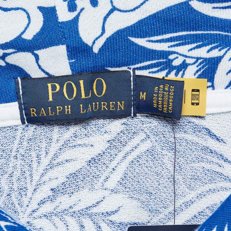 Pre Owned Polo Ralph Lauren Blue/White Printed Cotton Knit Hoodie & Shorts Set M
