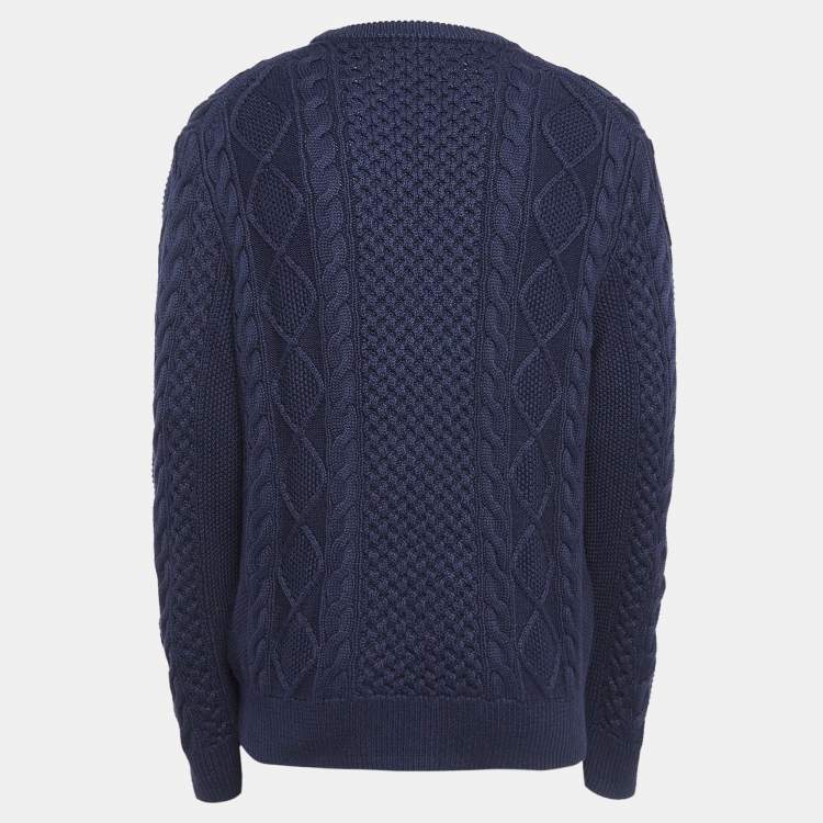 Pre Owned Polo Ralph Lauren Navy Blue Cable Knit Sweater L