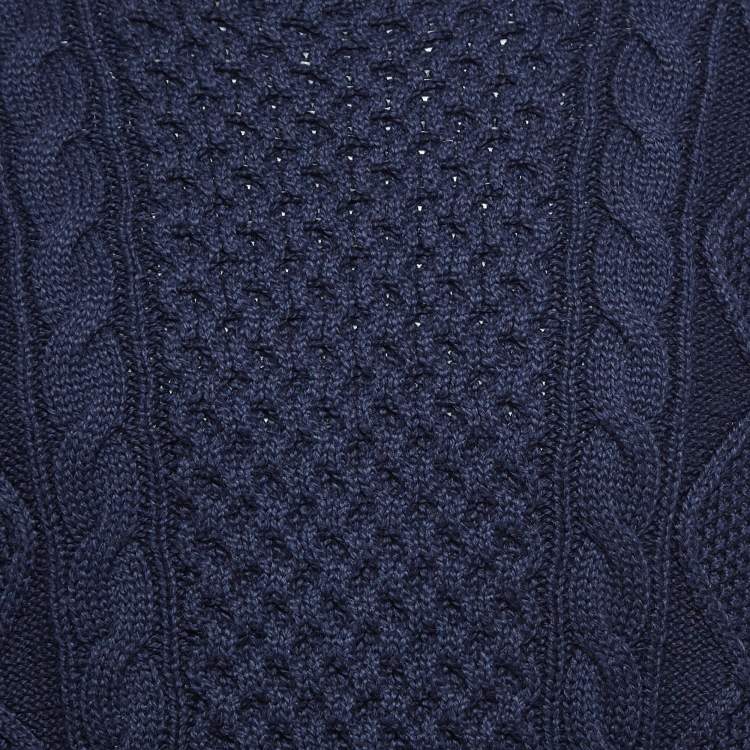Pre Owned Polo Ralph Lauren Navy Blue Cable Knit Sweater L