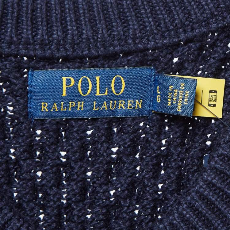 Pre Owned Polo Ralph Lauren Navy Blue Cable Knit Sweater L