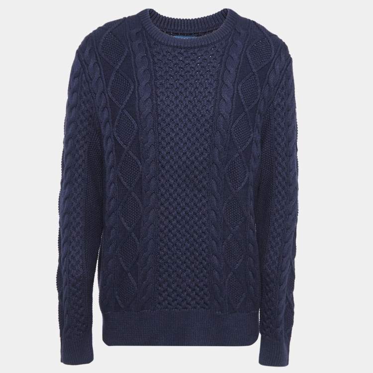 Pre Owned Polo Ralph Lauren Navy Blue Cable Knit Sweater L