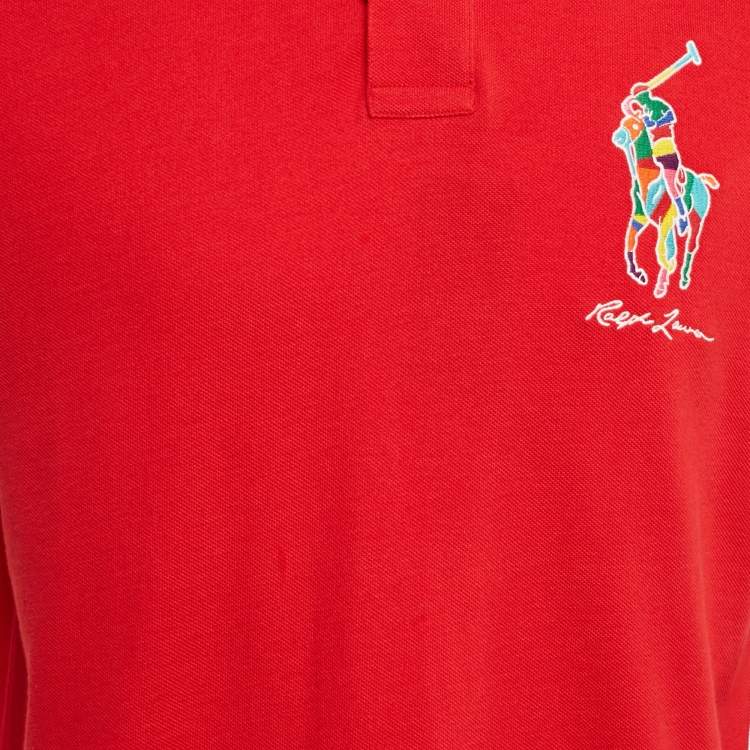 Pre Owned Polo Ralph Lauren Red Embroidered Cotton Pique Classic Fit Polo T-Shirt M