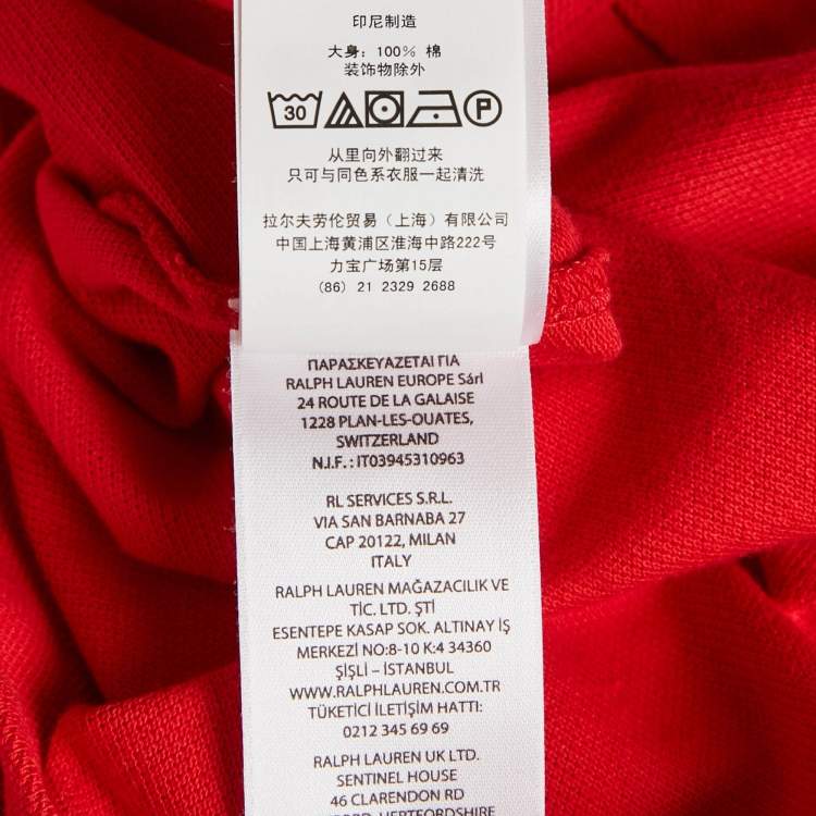 Pre Owned Polo Ralph Lauren Red Embroidered Cotton Pique Classic Fit Polo T-Shirt M