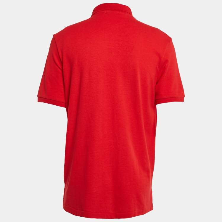Pre Owned Polo Ralph Lauren Red Embroidered Cotton Pique Classic Fit Polo T-Shirt M