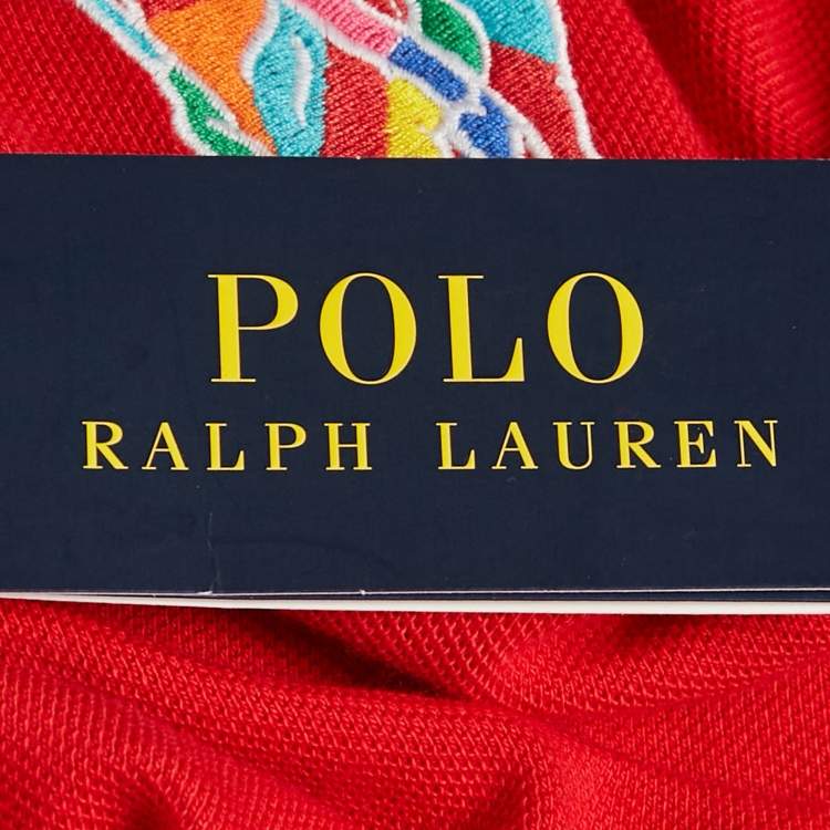Pre Owned Polo Ralph Lauren Red Embroidered Cotton Pique Classic Fit Polo T-Shirt M