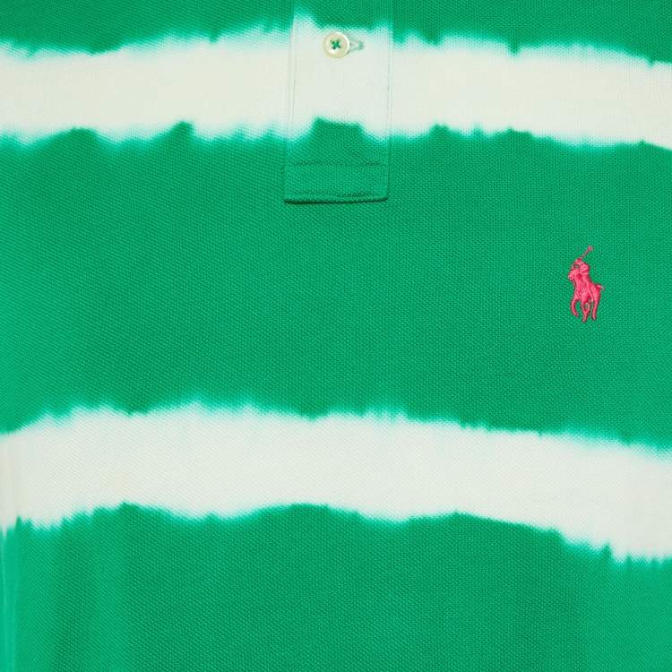 Pre Owned Polo Ralph Lauren Green Tie-Dye Cotton Custom Fit Polo T-Shirt M