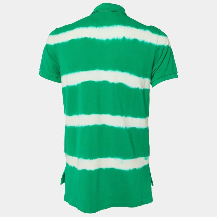 Pre Owned Polo Ralph Lauren Green Tie-Dye Cotton Custom Fit Polo T-Shirt M