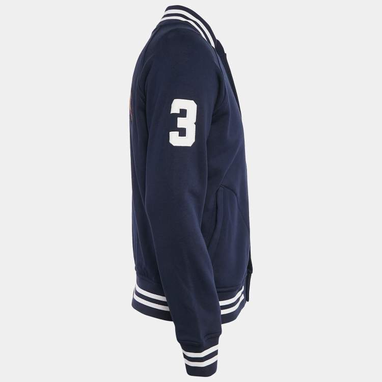 Pre Owned Polo Ralph Lauren Navy Blue Triple Pony Embroidery Cotton Knit Bomber Jacket S
