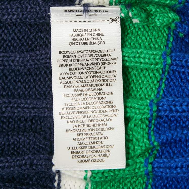 Pre Owned Polo Ralph Lauren Blue Striped Cable Knit Sweater L